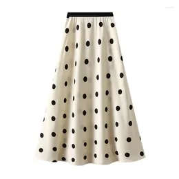 Skirts Vintage Polka Dot Long For Women 2024 Summer Fashion French Women's High Waist Satin Skirt Female Elegant A-Line