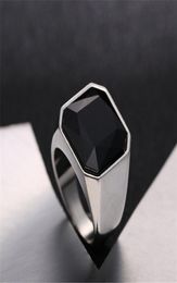 Fashion Mens Signet Rings Stainless Steel color silver Band with Black Stone Inlay Ring for Men Vintage Biker Jewelry Bague Anel M2167550