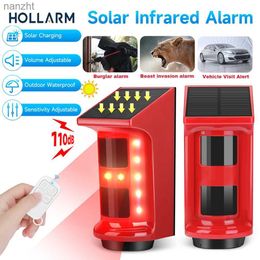 Alarm systems Hollarm Outdoor Solar PIR Infrared Alarm Wireless IP66 Waterproof Burglar Strobe Sensor Home Safety Alarm System WX