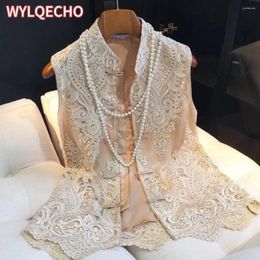 Ethnic Clothing 2024 Chinese Style Traditional Women Lace Embroidery Vest Top 3XL Retro Elegant Sleeveless Tangsuit Hanfu