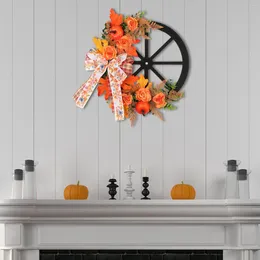 Decorative Flowers Pumpkin Wheel Wreath Front Door Artificial Fall Hanging Garland For Home Bedroom Festivals Celebration Office