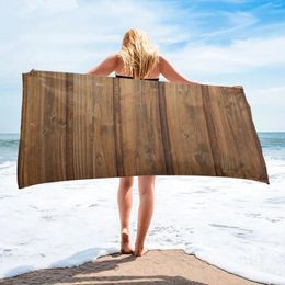Towel Retro Wood Grain Board Texture 31x51inch Beach Microfiber Absorbent Quick Dry Sand Control Swimming Fitness
