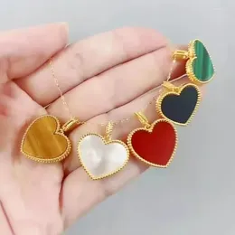 Pendants Real 18K Gold Heart Necklace Pendant Natural Agate Shell Pure AU750 Fine Jewelry Gift For Women