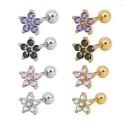Hoop Earrings 2PCS Zircon Flower Cartilage Earring Stainless Steel Stud Cute Tragus Ear Piercing Body Jewellery Women