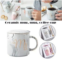 Mugs Mr Mrs Ceramic Mug With Lid And Stainless Steel Spoon Coffe Cup Gift For Couple Lovers 400/450ml