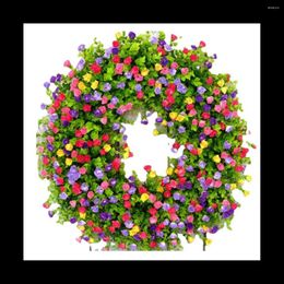 Decorative Flowers Farmhouse Colourful Cottage Wreath Spring Hanging Ornament Durable And Stable Beautiful Artificial 30 X 30Cm