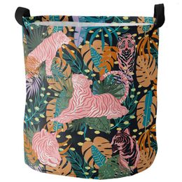 Laundry Bags Tropical Jungle Plant Tiger Stripes Zebra Foldable Basket Large Capacity Waterproof Kid Toy Storage Bag