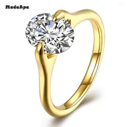 With Side Stones MadeApe Women Wedding Ring Gold Colour 316L Stainless Steel Classic Zircon For Engagement Rings