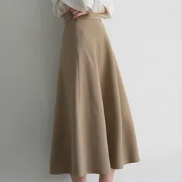 Skirts 2024 Autumn Winter Fashion Women Office Lady Loose Waist Slim Elegant Simple Mid-Calf Female A-Line