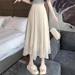 Skirts Fashion Women Bottom Clothing Irregular 2024 Summer Thin High Waist Solid Color Loose A-line Skirt Sweet Half Length