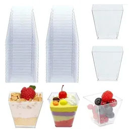 Disposable Cups Straws 50pcs Plastic 60ml Transparent Trapezoidal Food Container For Chocolate Mousse Fruit Salads Baking Tools