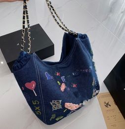 New Denim Tote Bag Women's Bag Chain Bag Large Capacity Versatile Airport Bag Niche Designer