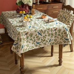 Table Cloth Vintage Birds Cotton Linen Dining Restaurant Living Room Tea Rectangular Square Cover Dustproof