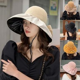 Berets Summer Sun Hat Women's Straw Woven Anti Ultraviolet Visor With Big Brim Seaside Black Glue Breathable Bucket