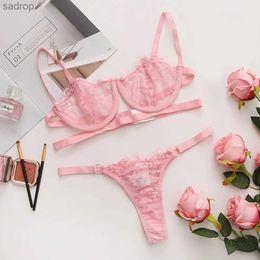 Bras Sets Sexy lingerie womens lace transparent lingerie fairy embroidery briefing set exquisite bra set push up Breves set thin erotic bra set XW