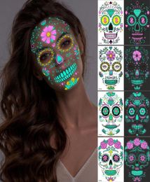 Halloween Luminous Temporary Tattoo Sticker Facial Makeup Special Face Day Of The Dead Skull Dress Up Halloween Cosplay Decor7872788