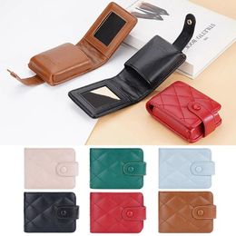 Cosmetic Bags With Mirror Lipstick Bag High-quality PU Leather Mini Protective Cover Snap Button Storage Case