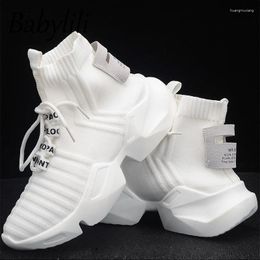 Fitness Shoes High Platform Sneakers Women Luxury 2024 Knitted White Casual Woman Sport Black Chunky Trainers Dad For Gym