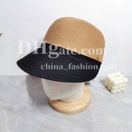 Women Sun Hats Designer Patchwork Straw Hat Summer Visor Hat With Adjustable Ribbon Beach Travel Sunshade Bucket Cap