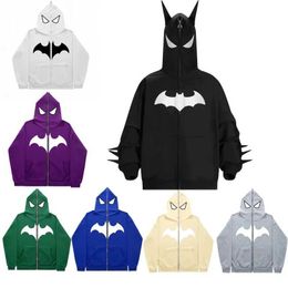 Men's Hoodies Sweatshirts Y2K Zipper Hoodie Hip Hop Street Clothing Embroidered Bat Anime Hoodie Harajuku Mens Fashion Retro Rock Extra Large Sweater