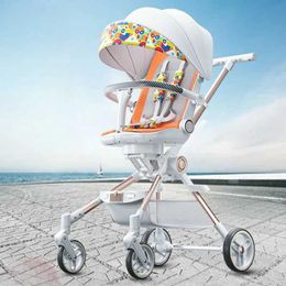 Strollers# Bidirectional Four Wheels High View Stroller Baby with Comfort Portable Folding Sit and Lie Down Pram H240514