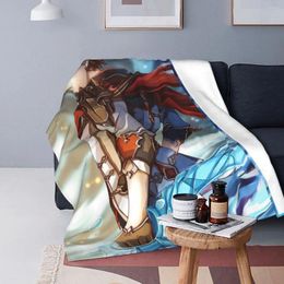 Blankets Childe Genshin Impact Patterned Blanket Flannel Spring Fall Game Anime Multipurpose Sofa Travel Bed Cover