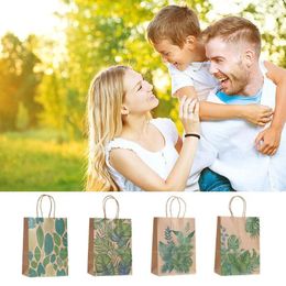 Gift Wrap Kraft Paper Forest Green Leaf Bag With Handle Cartoon Packaging Party Favor Supplies Wedding Shopping Birthday E0C3