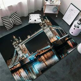 Carpets England Big Ben Clock London Bridge Thames River Doormat Rugs For Living Room Bathroom Kitchen Rug Anti-Slip Flannel Mat