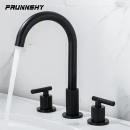 Bathroom Sink Faucets Basin Faucet 3pc Set Bathtub Mixer Tap Brass 3 Hole Deck Mounted And Cold Black Water Taps FR201