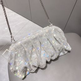 Diamonds Bucket Bag Chain Shoulder Bags for Women Luxury Designer Shiny Handbag Silver Crystal Rhinestones Purses And Handbags For Girls Party Cluth Wallets