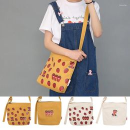 Bag Strawberry Canvas Women's Shoulder Small Fresh Girl Cute Fruit Simple Cross-Body Large Capacity