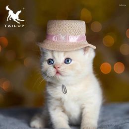 Dog Apparel Pet Woven Straw Hat Cat Fashion Sun Cap Cosplay For Schnauzer Teddy Beach Party Costume