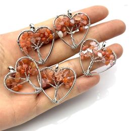 Pendant Necklaces 5/10/20pcs Wire Wrapped Red Agate Reiki Healing Chip Stone Tree Of Life Heart Charms For Necklace Jewellery Making