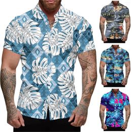 Men's Casual Shirts Mens Summer Print Shirt Short Sleeved Stand Up Top Men Korean Comfortable Single Breasted Hawaiian Blouses