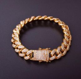 12MM Men Zircon Curb Cuban Link Bracelet Hip hop Jewellery Gold Colour Thick Heavy Copper Material Iced CZ Chain Bracelet 8quot7647149