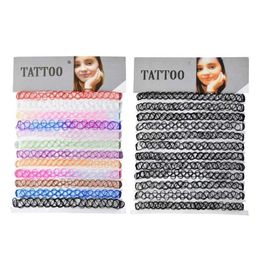 Chokers 12 pieces of retro hippie elastic tattoo necklace elastic necklace plastic fishline tattoo necklace d240514