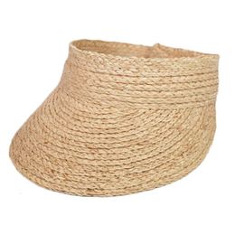 simple ladies uv roll up korean sun visor hat women sun visor straw raffia sun visor caps straw visor 240514