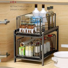 Kitchen Storage 2Tier Under Sink Organiser With Sliding Drawer And Pull-Out Shelf-Maximize Your Space This CountertopBasket