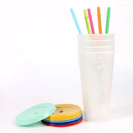 Mugs Transparent Plastic Colour Changing Cup 1/5 700ml Reusable Cold Drink With Lid And Straw Wedding Gift