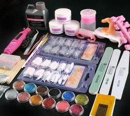 Nail Art Kits Full Manicure Set Pro Acrylic Kit With Drill Machine Liquid Glitter Powder Tips Brush Tool7757204
