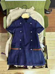 Top girls dresses Blue denim fabric skirt Princess dress Size 100-150 CM kids designer clothes baby frock 24Mar