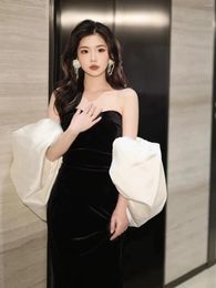 Party Dresses Temperam Evening Black Puffy Shawl Strapless Floor Length Mermaid Sequins Woman High-end Birthday Celebrity 2024