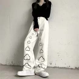 Women's Jeans 2024 Harajuku Girl Vintage High Waist Straight Goth Baggy Print Hip Hop Woman Y2K Clothes Wide Leg Denim Pants
