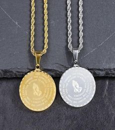 Gold Silver Mens Charm Fashion Bible Round Pendant Necklace Hip Hop Stainless Steel Jewelry Micro Rock Men Women Chain Necklaces F7692284