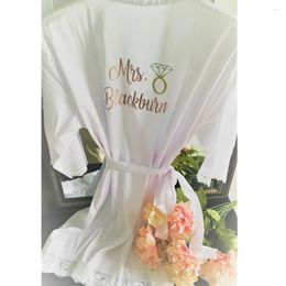 Party Favour Personalised Sexy Satin Lace Trim Kimono Bridal Robes Bride Bridesmaid Nightwear Dress Sleepwear For Women