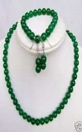 natural 8MM Green jade Beads NecklaceBraceletearring Sets015247768