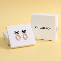 Gift Wrap 500pcs/Lot Custom Logo Wholesale White Jewellery Drawer Packaging Paper Box Bracelet Ring Earring Necklace