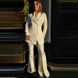Women's Two Piece Pants 2024 Wear Beaded Diamond Sparkling Slim Fit Jacket Button Set Evening Dress Suit