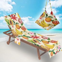 Chair Covers Fruit Beach Cover With Side Pockets Summer Microfiber Lounge Towel Fashion Print Sunbathing