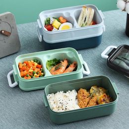 Dinnerware 304 Stainless Steel Lunch Box For School Kids Office Worker Bento 2-Layers Microwae Heating Container Storage